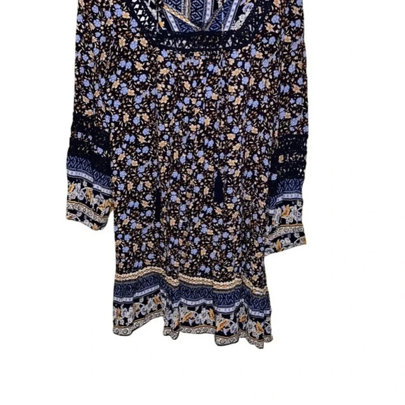 Sundance Navy Blue Floral Boho Long Sleeve Dress Size XS - Picture 3 of 8